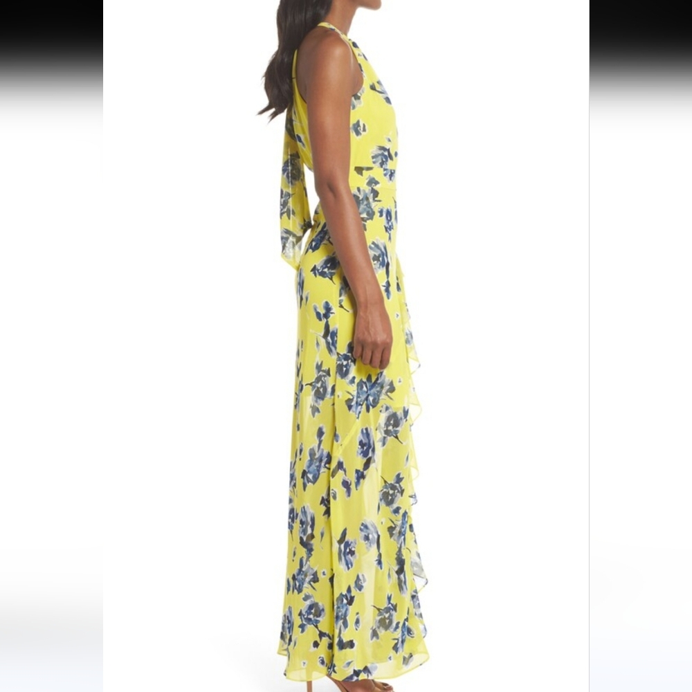 New Eliza J Halter Floral Print Chiffon Gown, Sz 6 - Picture 3 of 12